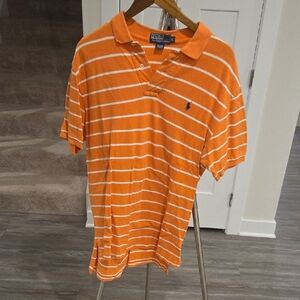 Polo by Ralph Lauren Men's Orange and White Striped Polo